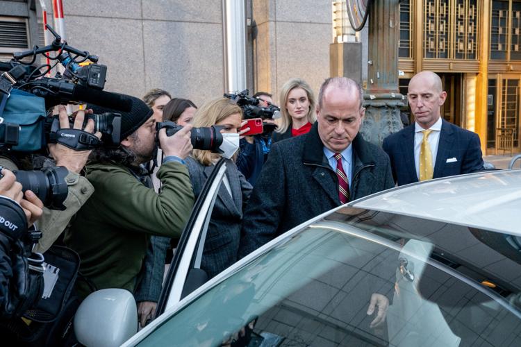 Ed Mullins, former president of the NYPD Sergeants Benevolent Association, exits following his initial court appearance at the United States Courthouse in New York